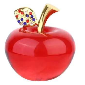 

1Pc Crystal Apple Figurines Simulation Cute Apple Sculpture Figurines Apple Gift Glass Art Craft for Home Decoration (Red Leaf)