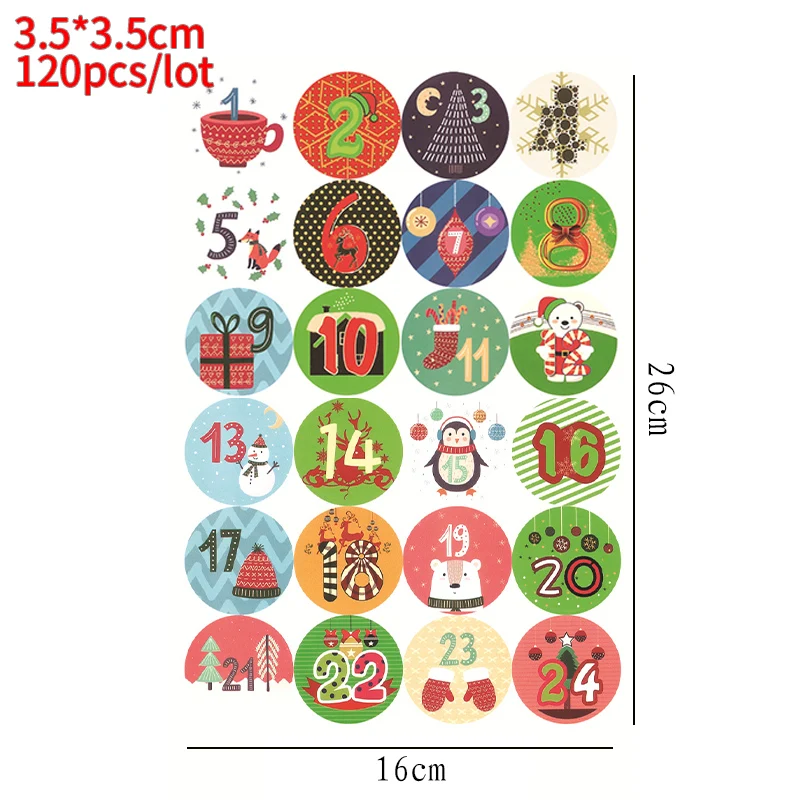 120pcs Christmas Stickers Advent Calendar Numbers 1-24 Embellishments Gift UK