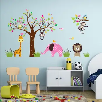 

Cartoon Animal Friends Forest Wall Sticker, Baby Wall Stickers For Kids Rooms, Monkeys Lion Wall Decal Decoration, aw1000