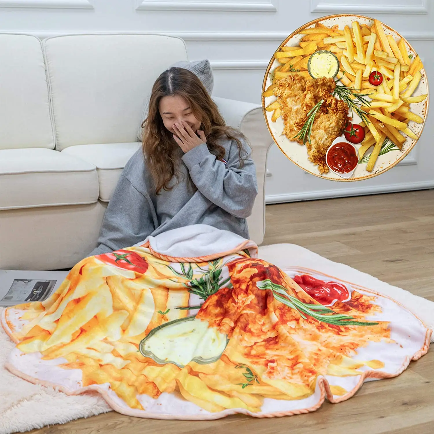 Battilo Chips Chicken Food Throw Blanket 3D Print Soft Flannel Winter