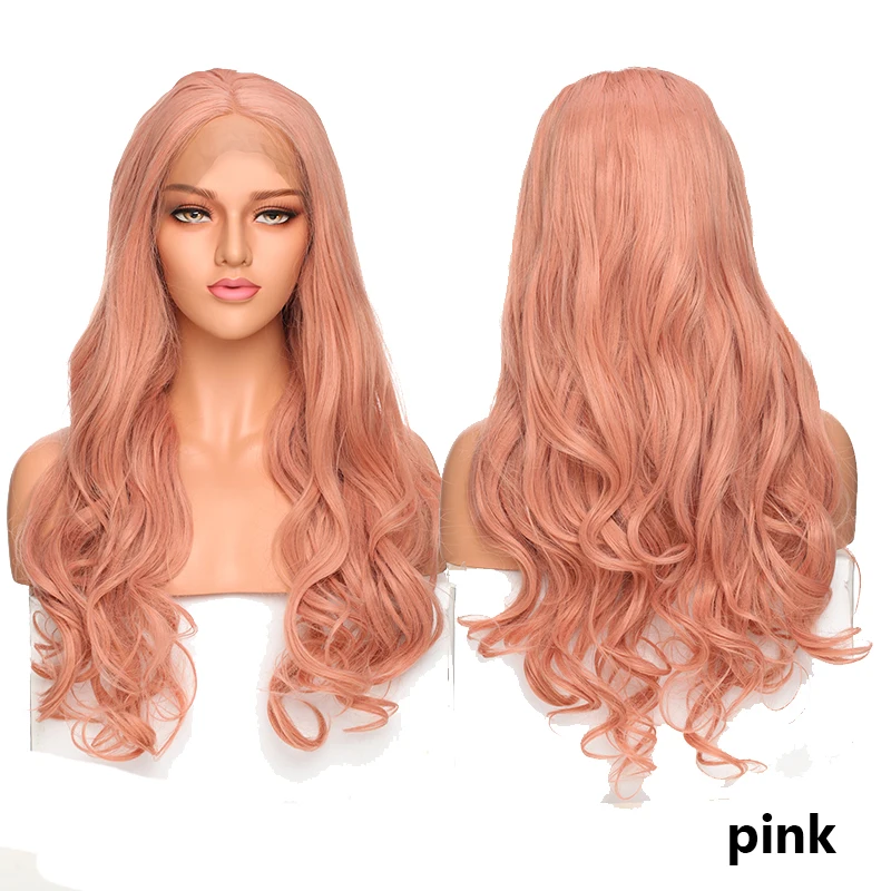 pastel pink SNOILITE, синтетические парики, парик на кружеве, длинные волнистые парики, Омбре, розовый, фиолетовый, серый, парик на шнурке, термостойкие парики для женщин, парик для косплея - Цвет: pastel pink