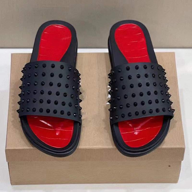 Summer Red Bottom Studded Slippers Men's Slides Sandals Designer High  Quality Indoor And Beach Platform Male Shoes - Men's Slippers - AliExpress