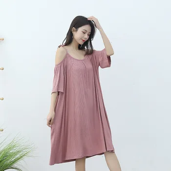 

Plus Size Strapless Nightdress Strapless Strapless Spring/Summer New Five-point Sleeve Sexy Ladies Home Clothes Pink Sleepshirts