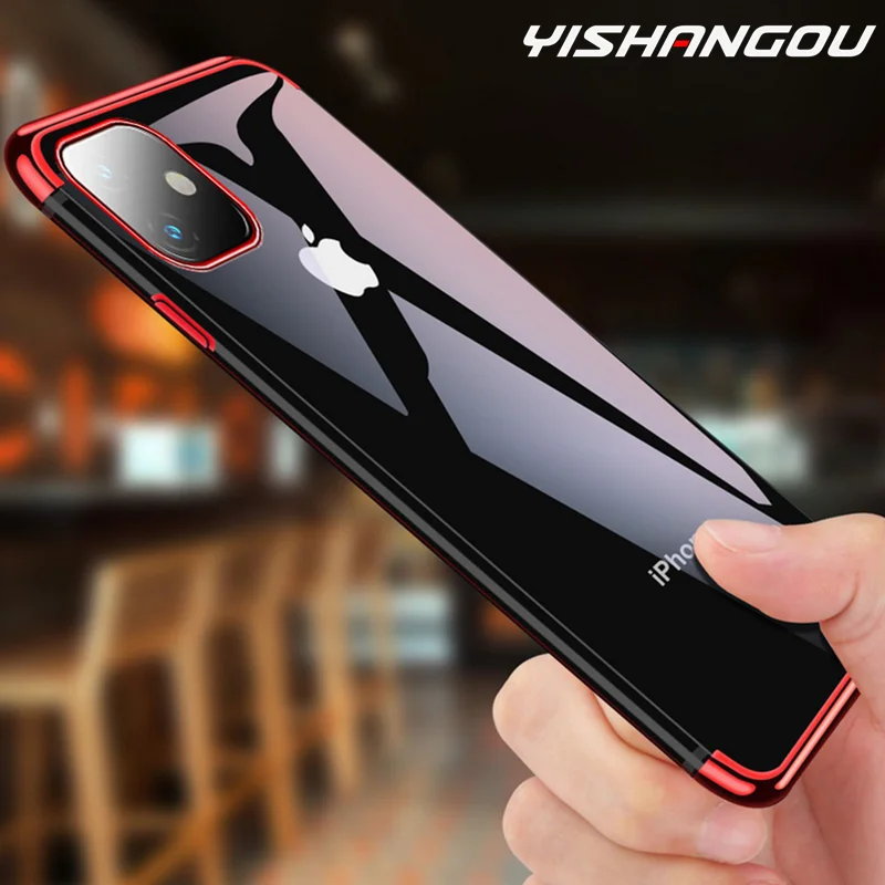 

YISHANGOU For iPhone 11 Case Laser Plating Luxury TPU Soft Clear Cover For iPhone 11 Pro Max Plus 2019 Bright Crystal Phone Case
