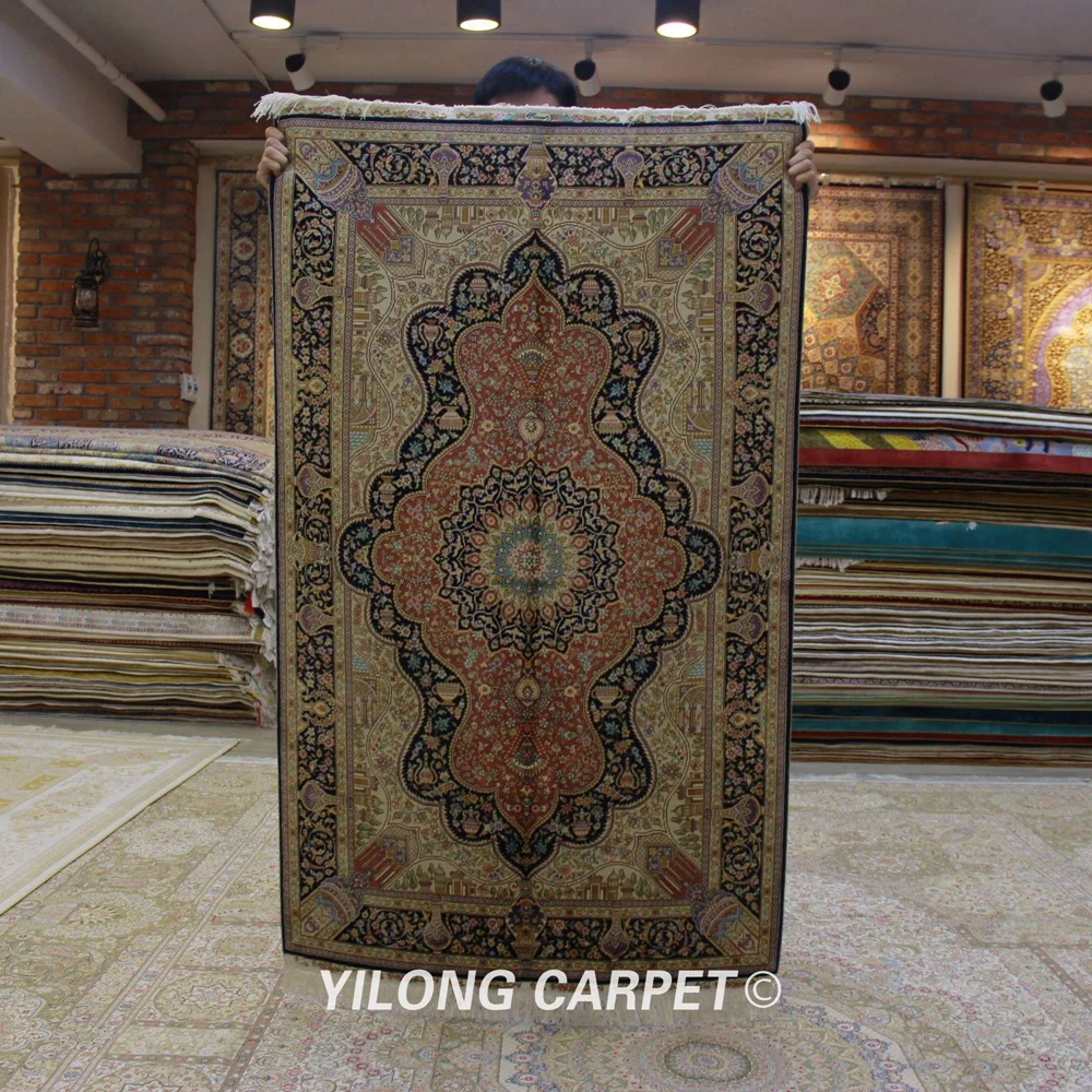 Yilong 3 'x 5' персидский ковер ручной работы красный турецкий медальон шелковый