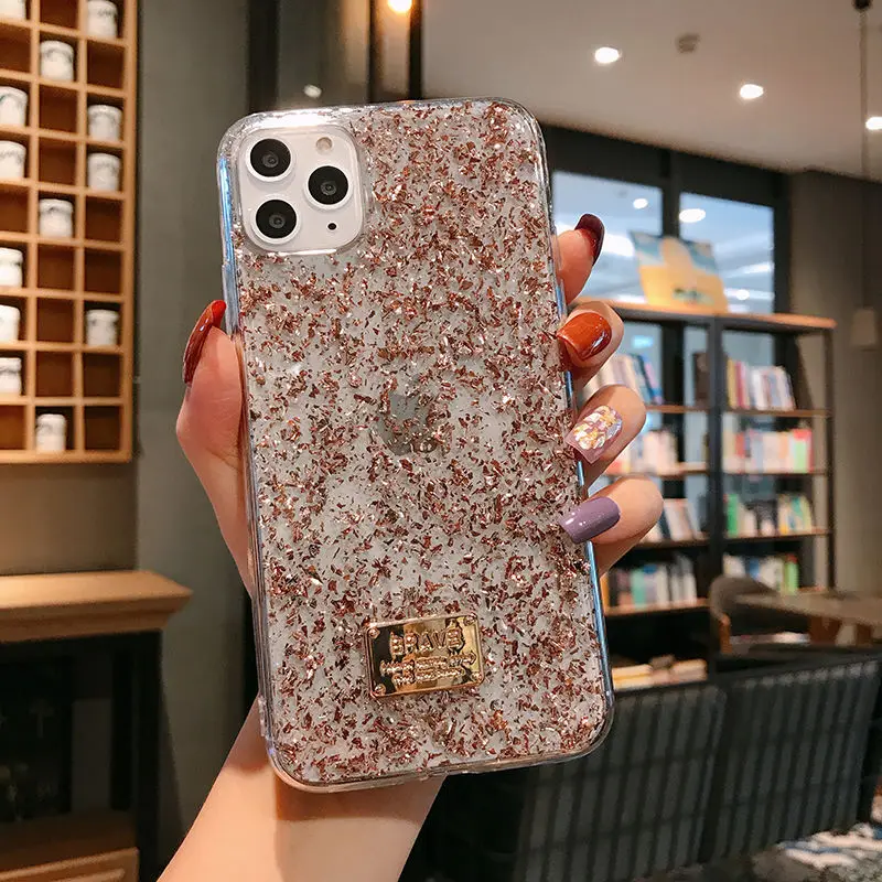 Блестящие чехлы для телефонов из золотой фольги для iPhone 11 11Pro Max XR XS Max X 8 7 6 6S Plus, прозрачная Противоударная блестящая задняя крышка - Цвет: T3