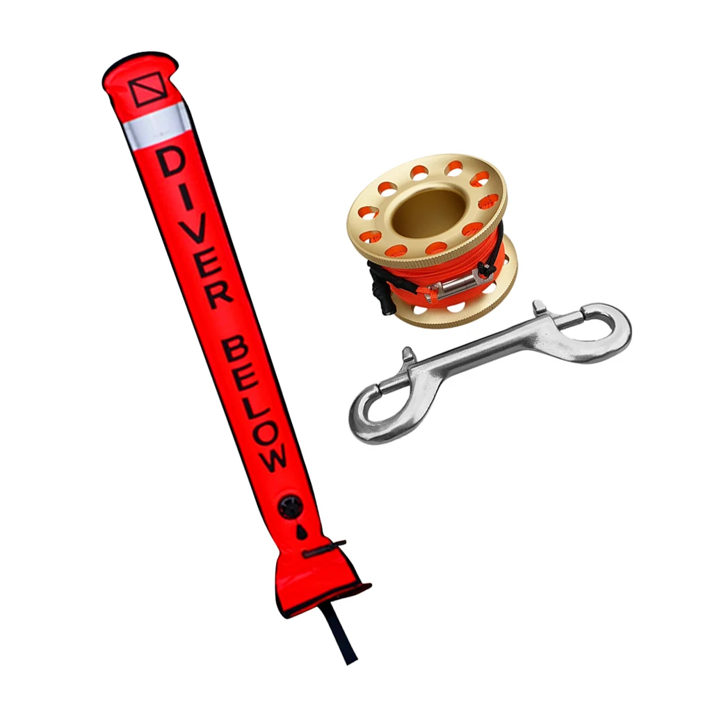 Scuba Diving SMB Surface Marker Buoy Signal Tube with Dive Reel Spool Safety Gear Equipment - Various Colors