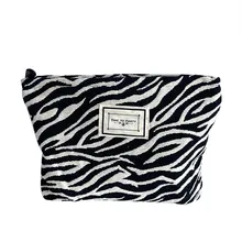 1 Pc Women Leopard Cosmetic Bag Large Zipper Makeup Bag Zebra Pattern Travel Makeup Beauty Case Organizer Clutch Handbag Tote