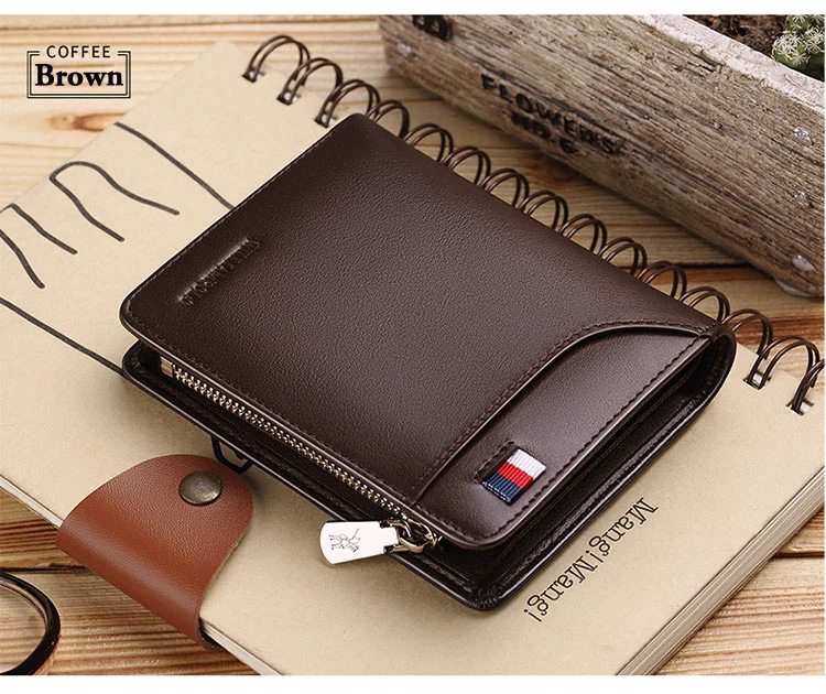 

Brand leather men's wallet with cardboard standard for men's luxury short purses handbags zippers and leisure wallets