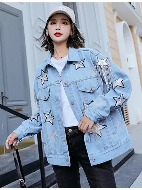 star embroidered jean jacket
