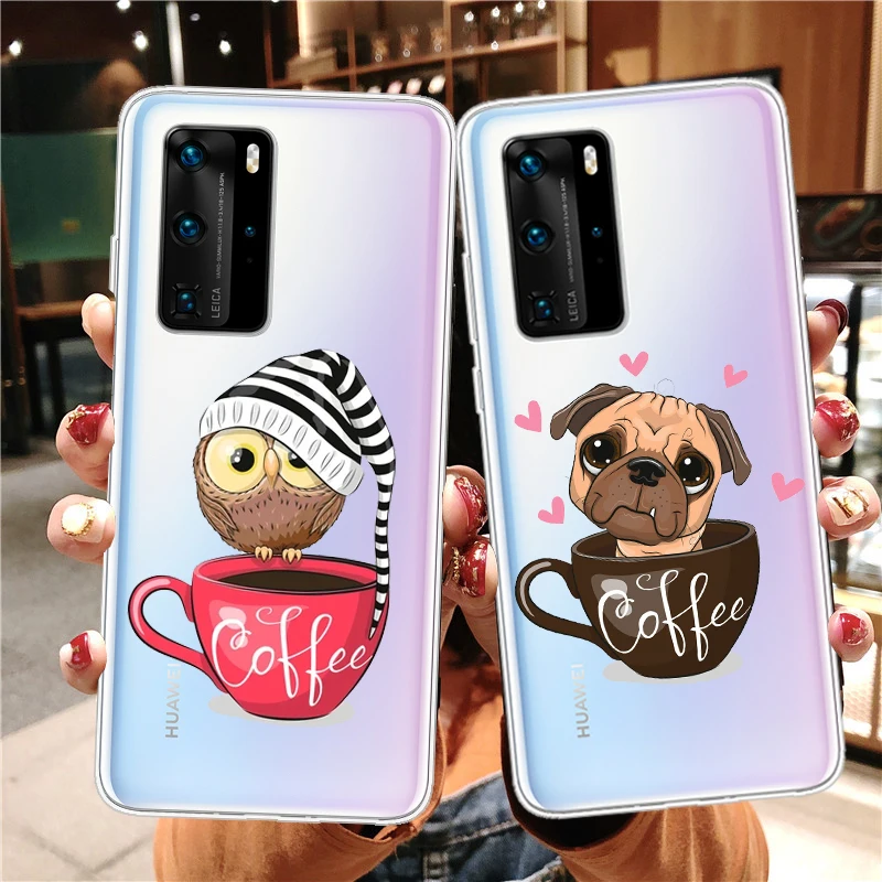 Чехол для Huawei P40 Lite кофейная чашка милая сова панда собака кошка чехол P Smart 2020 P20 P30