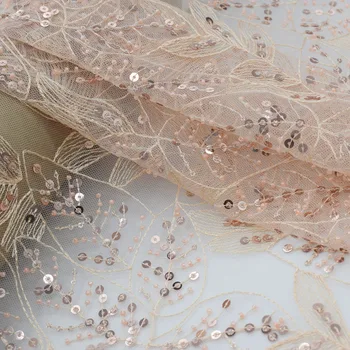 

Leaves beads sequin mesh embroidery lace fabric for dress ткань sewing tela telas por metro ткани tissu african tissus stoffen