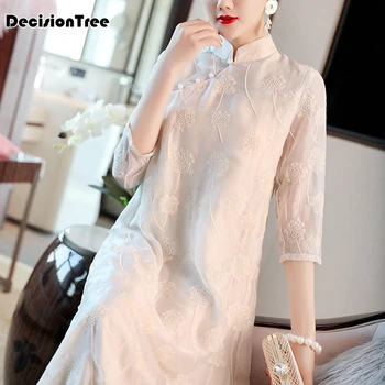 

2020 Chinese Dress women elegant retro chinese traditional dress silk cotton cheongsam female lady wedding casual design qipao