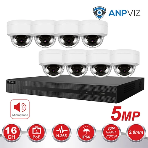 16ch 5MP Dome IP Camera NVR KIT H.265 Hikvision OEM POE 4K NVR 8/16pcs Outdoor POE Video Surveillance Audio Cameras - Цвет: 8 Fixed Dome KIT