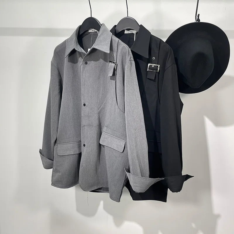 

Осенне-зимняя модная мужская большая простая функциональная Свободная рубашка с длинным рукавом, Модный повседневный Топ