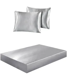 

Soft Satin Silk Fitted Sheet Pillowcase Mattress Cover Bed Sheet Set Deep Pocket Fully Elastic Band Twin Full Queen King