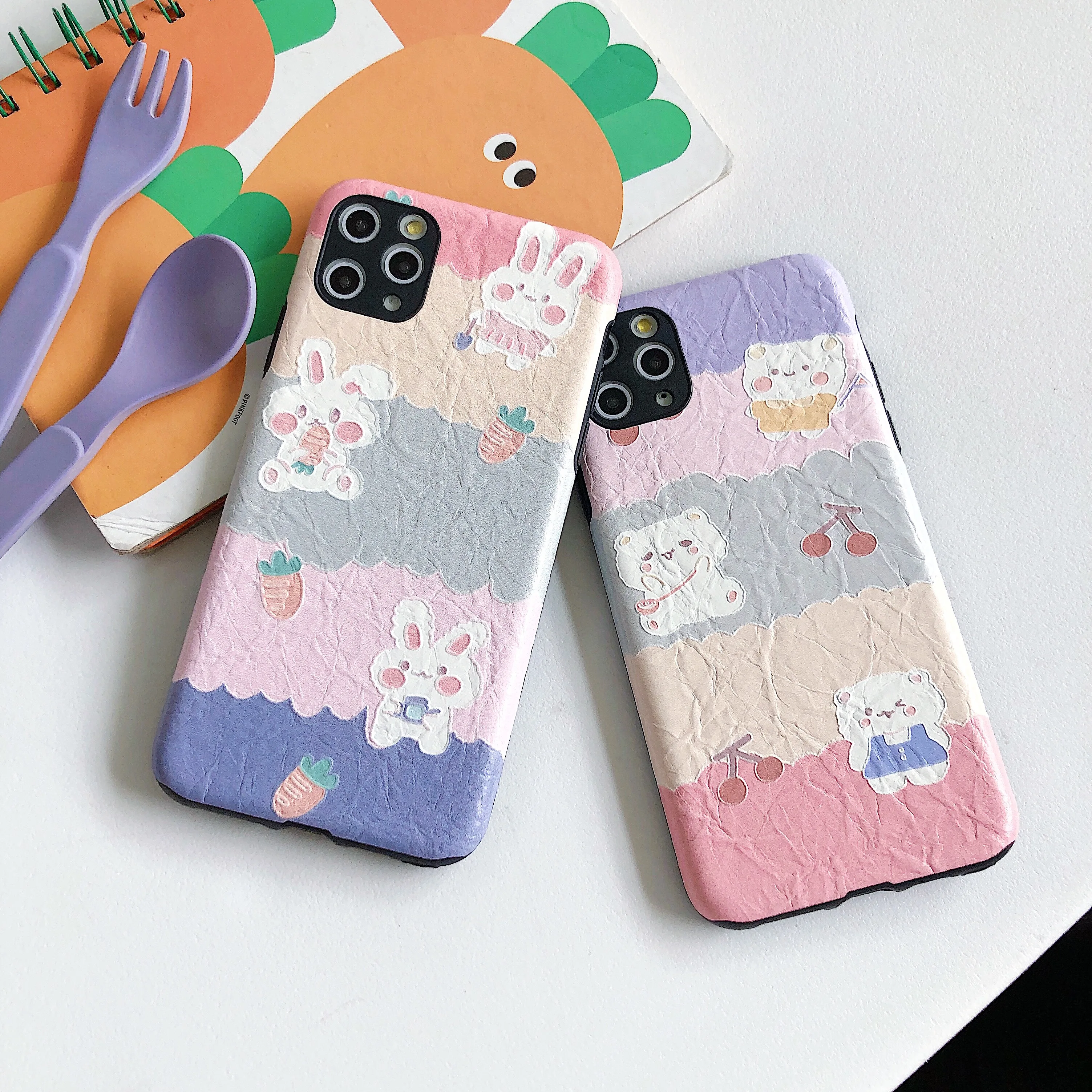 lovely rainbow rabbit Phone Case For iPhone 11 Pro max case iphone X XS XR MAX 8 7 6S 6 plus Wrinkled texture back cover |