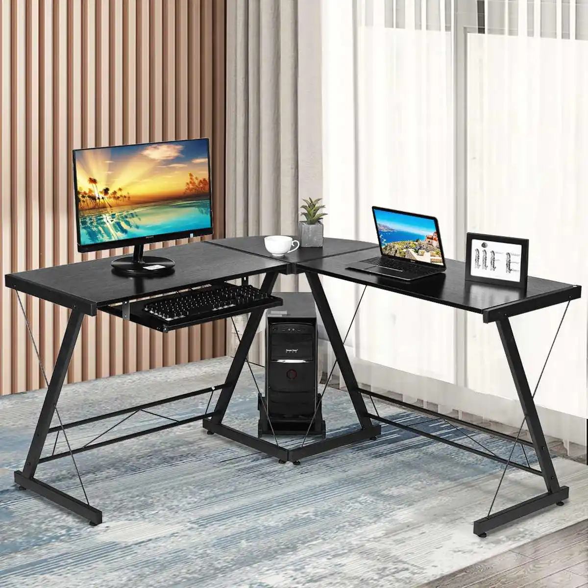LShaped Desktop Computer Desk Study Table Office Black Computer Table