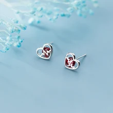 MloveAcc Красное Сердце CZ Циркон серьги 925 стерлингового серебра ЭКГ сердцебиения серьги гвоздики для девочек Подарки