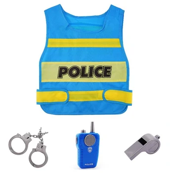 

4Pcs Children Pretend Play Halloween Police Outfit Cosplay Costume With Vest For Children Educational Toys Birthday Gift - Blue