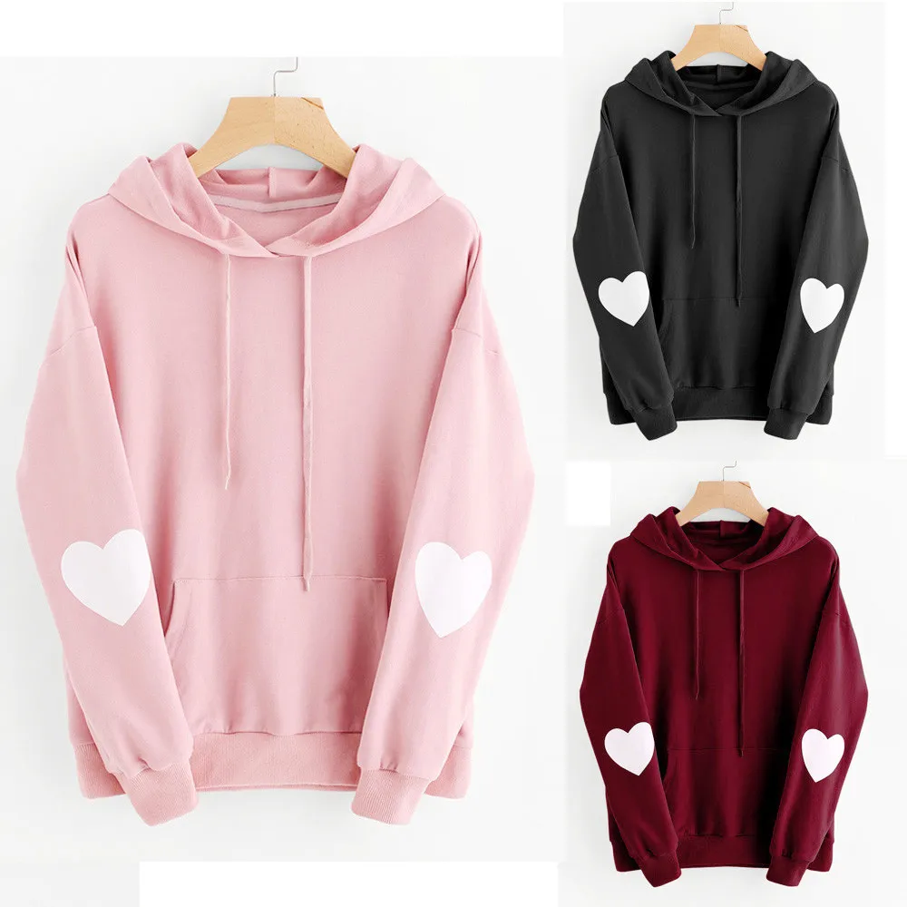JAYCOSIN толстовки и свитшоты Sudadera Mujer с длинным рукавом сердце толстовка с капюшоном Женский пуловер с капюшоном Топ Блузка Толстовка Mujer