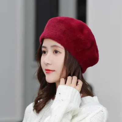 Английский Винтажный стиль утолщенный Зимний берет шляпы для женщин плоская шляпа осень и зима береты для женщин - Цвет: wine red