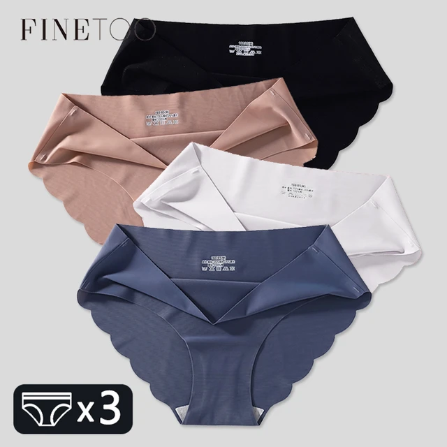 Cheap FINETOO 3PCS/lot Women Cotton Seamless Panties for Female M-XL  Underwear Panty Sexy Colorful Striped Lingerie Letter Waist Brief