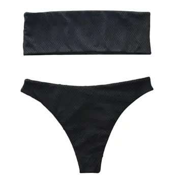 

Sexy Swimsuit Bandeau Push Up Bikini Set Solid Color Swimwear Strapless Bra Beach Bathing Suits For Women Lady