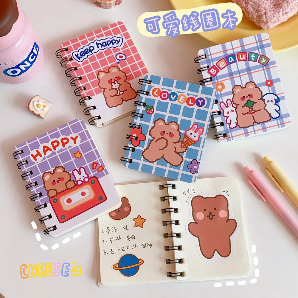 80 Sheets/Set Korean Sweet Bear Wind Notebook INS Mini Loose-Leaf Portable Stationery Coil For Student Journal Supplies | Канцтовары для