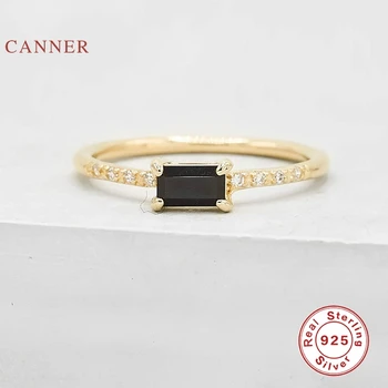 CANNER Square Black Diamond Ring 100% 925 Sterling Silver Anillos Gold Rings For Women Luxury Fine Jewelry Wedding Rings Bijoux