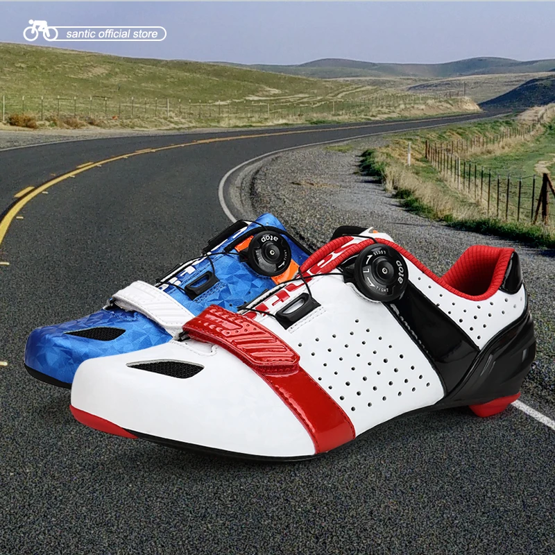 

Santic Men Cycling Road Shoes Ultralight Carbon Fiber Auto-locking Athletic Racing Team Bicycle Shoes Cycling Clothings S12022