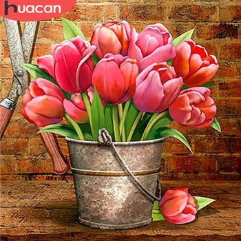 

HUACAN Diamond Painting Full Square New Arrival Tulip Diamond Embroidery Cross Stitch Flower Home Decor