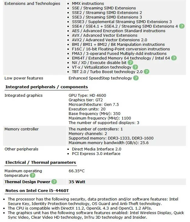 Процессор Intel Core i5 4460T 1,9 GHz Quad-Core Quad-Thread 6M 35W LGA 1150, i5-4460T, протестированный ЦП, работает на