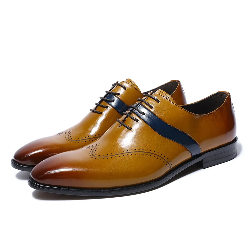 

2019 Classic Style Genuine Cow Leather Men Dress Oxfords Shoes Casual Business Office Male Brogue Shoes Lace Up Brown Size 39-46