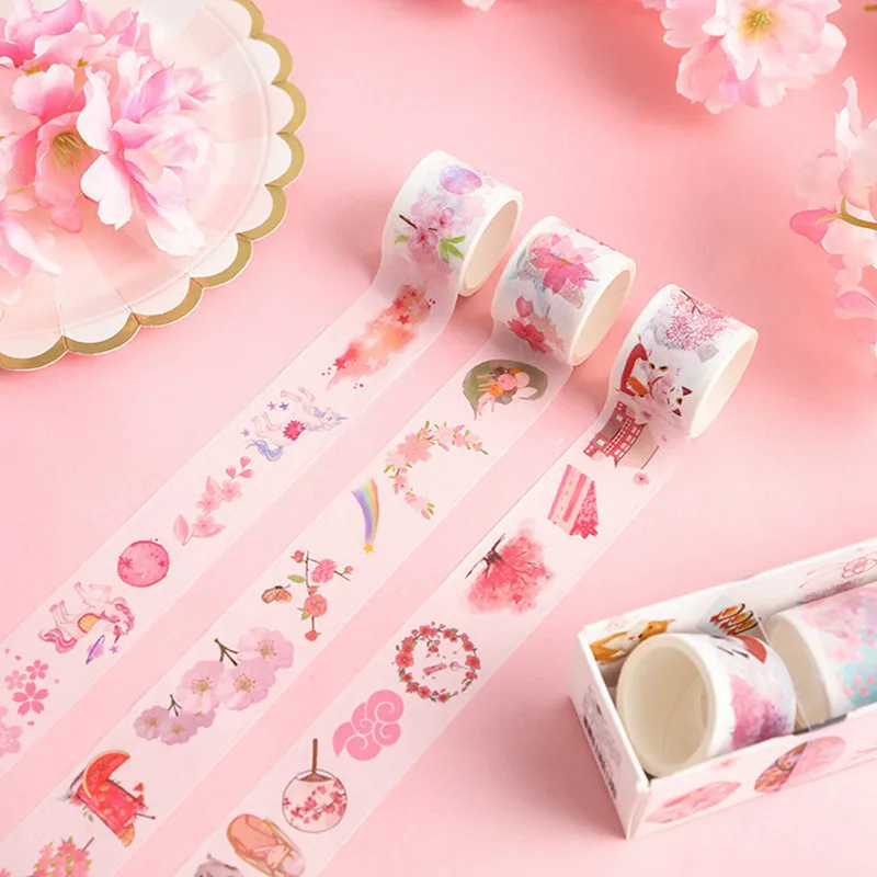 Мечта вишни лента украшение Набор Kawaii Девушка маскирующая лента бумажные наклейки Скрапбукинг Канцелярские принадлежности DIY Decora лента