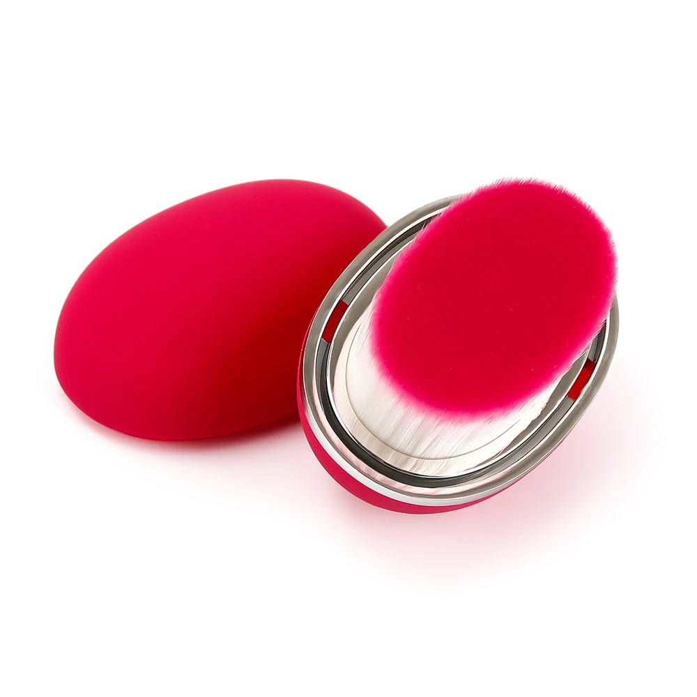 Овальная мягкая Кисть для макияжа с яйцом, косметическая кисть для основы, пластиковая ручка, кисть для румян, рассыпчатая пудра, инструмент для макияжа с крышкой - Handle Color: Красный