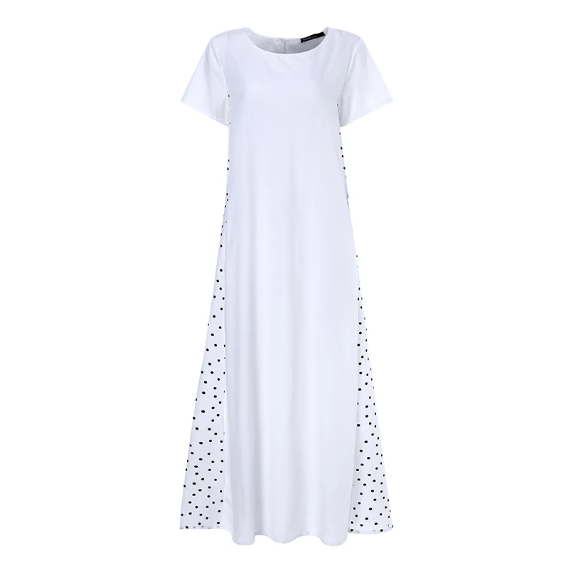 Celmia Women Dot Print Vintage Long Dress Ladies Short Sleeve Casual Loose Pockets Summer Beach Vestidos Robe Plus Size 5XL