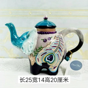 

Blue Sky new hand-painted ceramic elephant teapot baby elephant feather teapot European tea pot