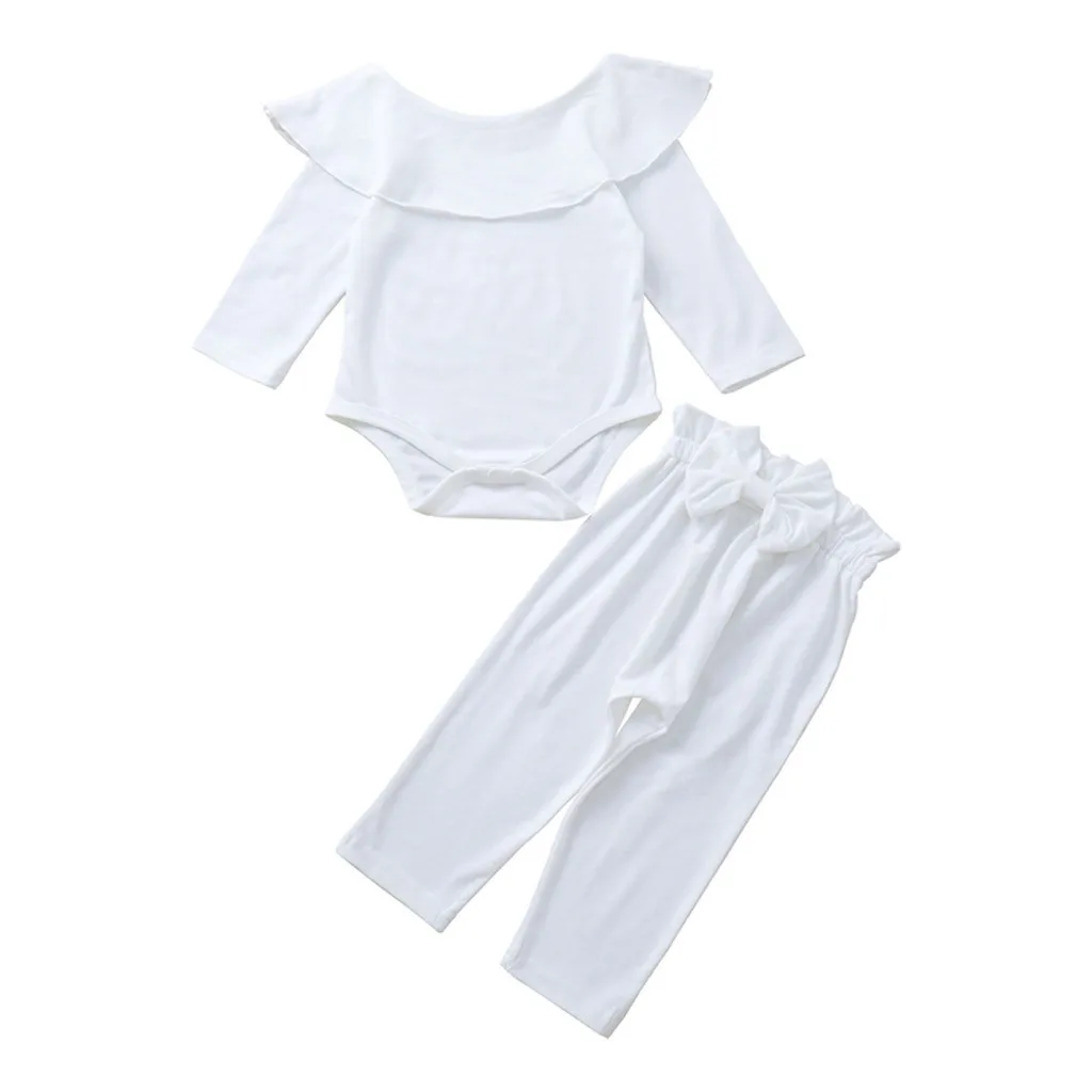 Baby girl clothes Newborn clothes ropa niña одежда для новорожденных Long Sleeve Soft Ruffled Leotard Tops+Pants+Headband#4