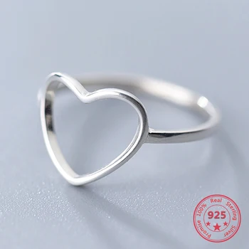 

Genuine 100% 925 Sterling Silver Minimalist Ring For Women Wedding Hollow Heart Fashion jewelry Cute Valentine's Day Gift