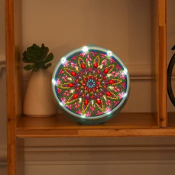 

Round DIY Mandala LED Diamond Painting Light Cross Stitch Embroidery Full Drill Special Shaped Lamp Gift Night Lamp Home Decor