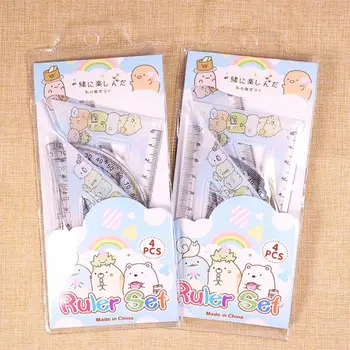 

4pcs/set Kawaii Cartoon Straight Triangle Ruler Protractor Drafting Drawing School Office Supplies