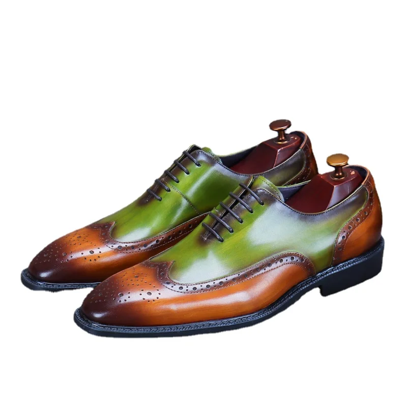 

68127 Color Matching Korean Breathable Business Casual Carved Retro Oxford Men's Cowhide Dress Shoes