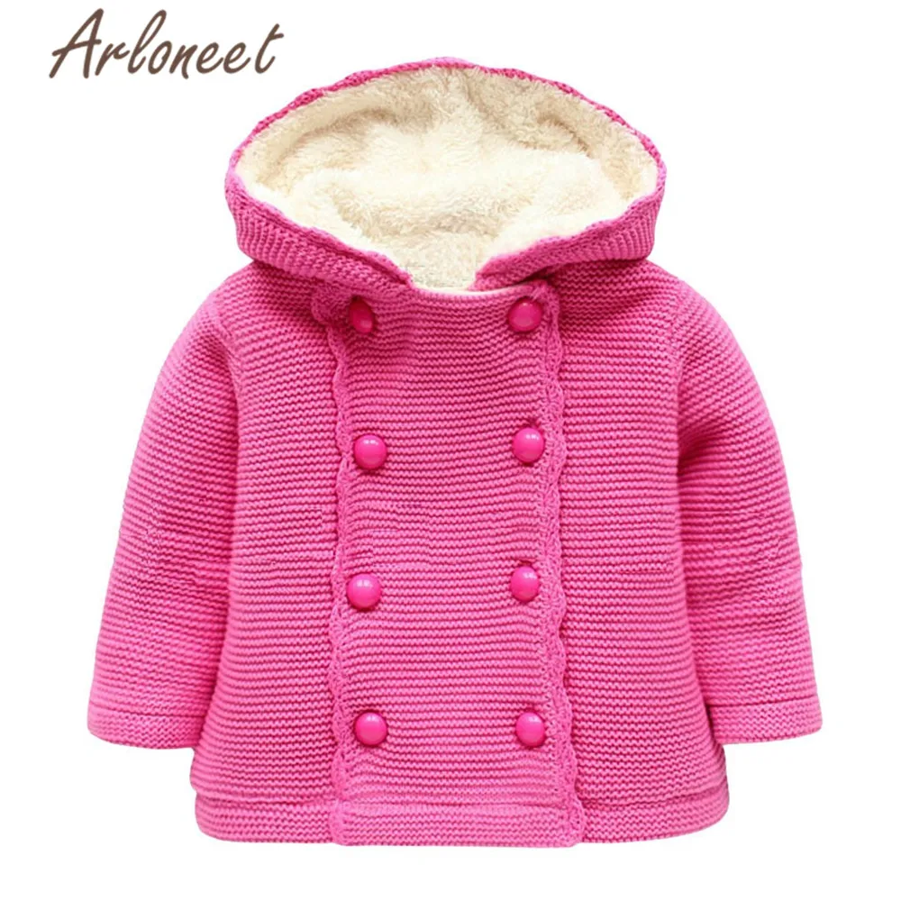 ARLONEET Thick Coats Baby Girls Warm Winter Coat Cotton Button Jacket Hooded Outerwear Children Baby Coat Girls Outerwear - Цвет: Hot Pink