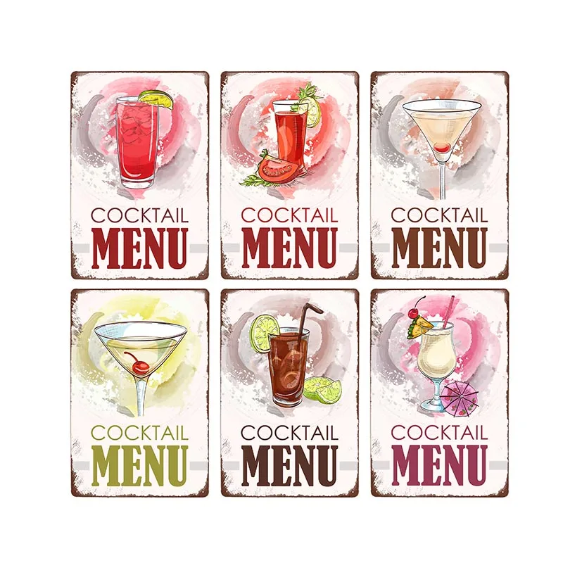 

Cocktail Sign Bar Decoration Plaque Metal Vintage Pub Retro Decorative Plates Tin Poster Home Decor 20x30cm