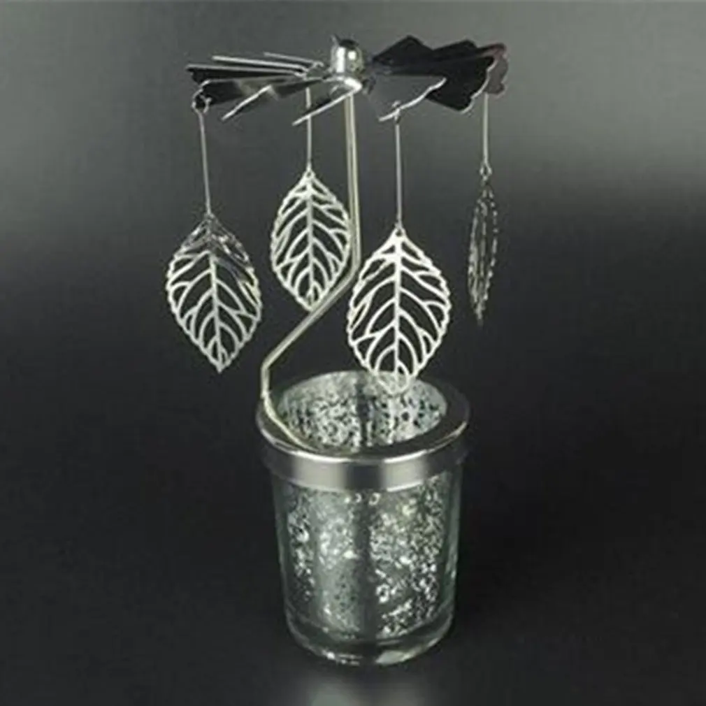 

Leaves Shape Romantic Rotation Candlestick Revolving Door Windmill Starry Sky Candle Holders DIY Desk Decor Christmas Gift