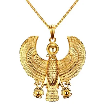 

Newest Fashion Metal Gold Color Egyptian Horus Bird Falcon Holding Ankh Pendant Necklace Bib Chain Choker Animal Hiphop Necklace
