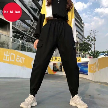 

2020 new overalls women's thin high waist black pants loose bf straight sports beam feet wild casual pants