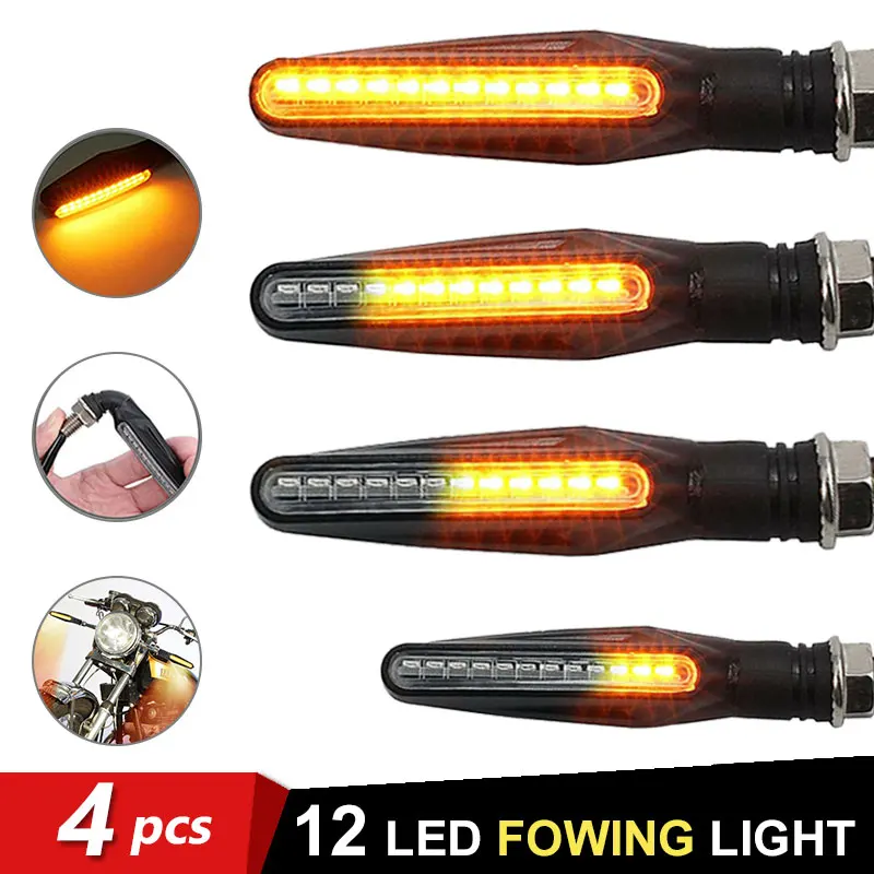 

DERI 4Pcs Motorcycle LED Turn Signal Lamp Sequential Flowing Indicator Light Amber 12V Flashing Lights intermitentes moto