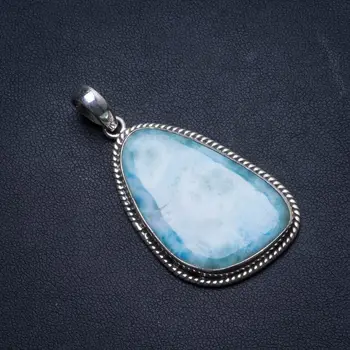 

Natural Caribbean Larimar Handmade Vintage 925 Sterling Silver Pendant 2" U0680